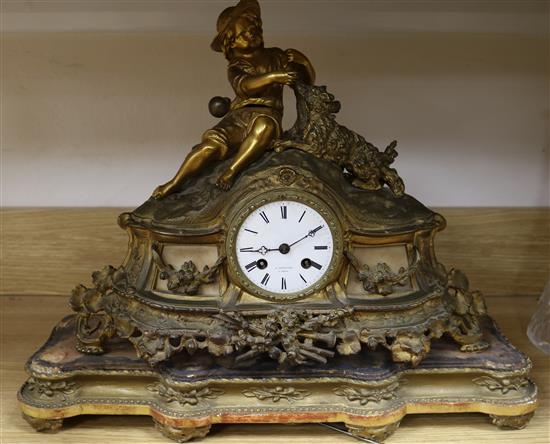 A 19th century French gilt bronze eight day mantel clock by A. Denhorter of Paris, with key and pendulum, height 39cm